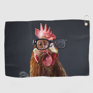 Funny Chicken Wearing Glasses Golf Towel