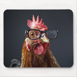 Funny Chicken Wearing Glasses Mouse Mat