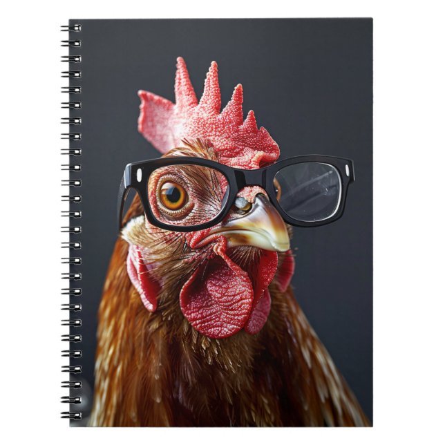 Funny Chicken Wearing Glasses Notebook (Front)
