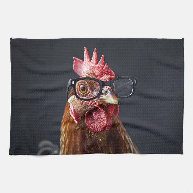 Funny Chicken Wearing Glasses Tea Towel (Horizontal)