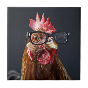 Funny Chicken Wearing Glasses Tile