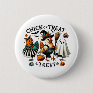 Funny Chicken Witch Halloween Chick Or Treat 6 Cm Round Badge