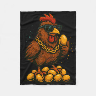 Funny Chicken With Bling And Golden Egg Humour Art Fleece Blanket