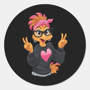 Funny Chicken With Gles Peace Sign Crazy Chicken L Classic Round Sticker