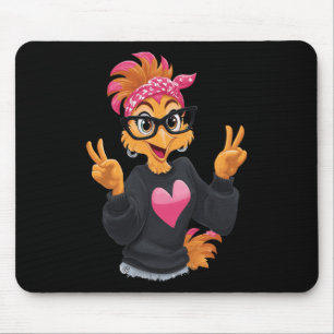 Funny Chicken With Gles Peace Sign Crazy Chicken L Mouse Mat