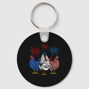 Funny Chickens American Flag Patriotic Farmer 4th  Key Ring
