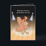 Funny Chickens Ballroom Dancing Cartoon for Dancer Card<br><div class="desc">This humourous greeting card is perfect for chicken lovers or dancers. It has two cartoon chickens dancing in a ballroom with spotlights. It says, "What kind of dance will chickens NOT do?" ----- Inside is the funny pun answer. ----- You can change the text if you want. The message inside...</div>