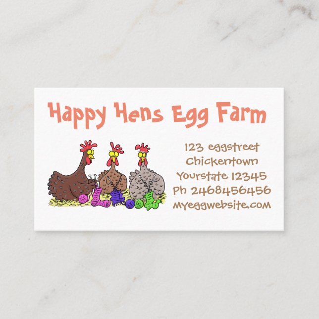 Funny chickens cartoon eggs for sale business card (Front)