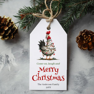 Funny Chickens Christmas Gift Tag Custom Name