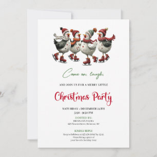 Funny Chickens Festive Red Green Holiday Invites