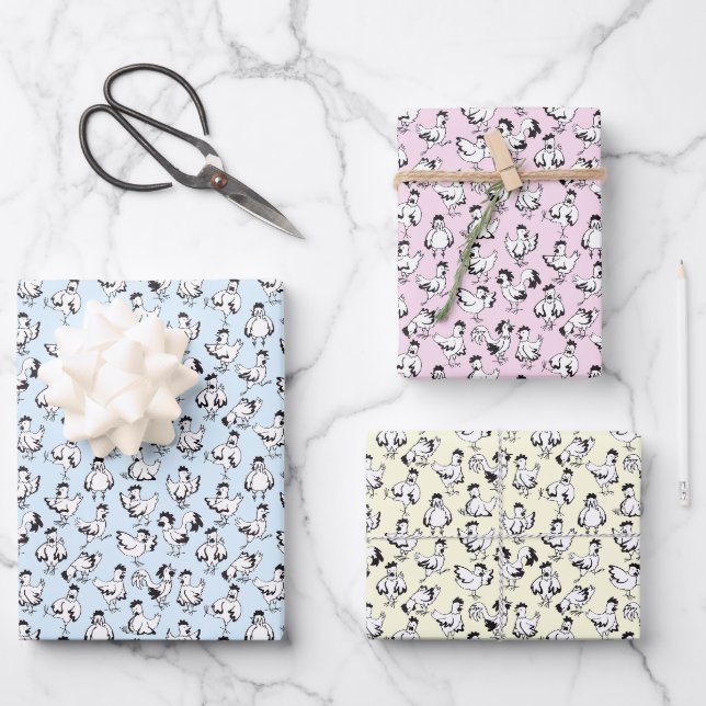 Funny Chickens Having Fun! Wrapping Paper Sheet (Front)