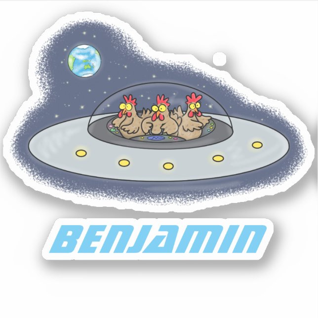 Funny chickens in space cartoon illustration (Front)