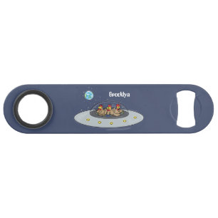 Funny chickens in space cartoon illustration