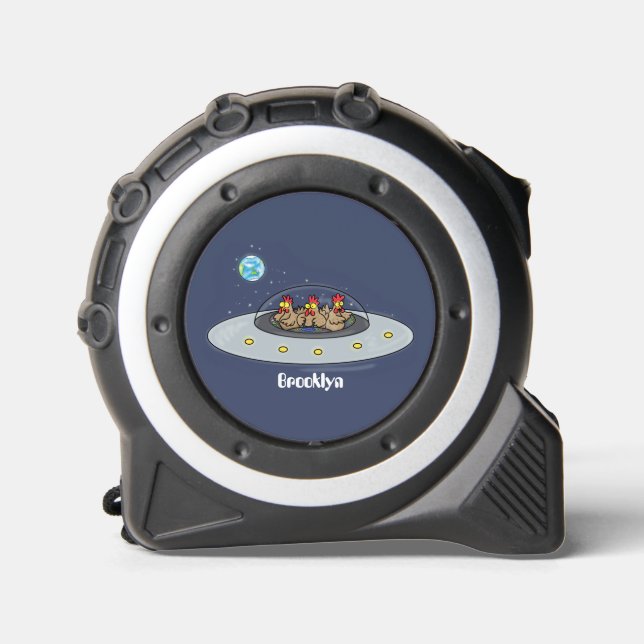 Funny chickens in space cartoon illustration 1 (Front)