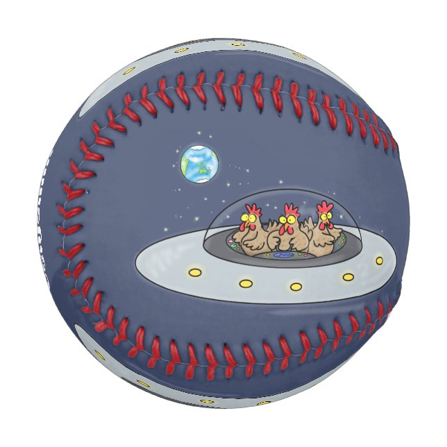 Funny chickens in space cartoon illustration baseball (Front Left)