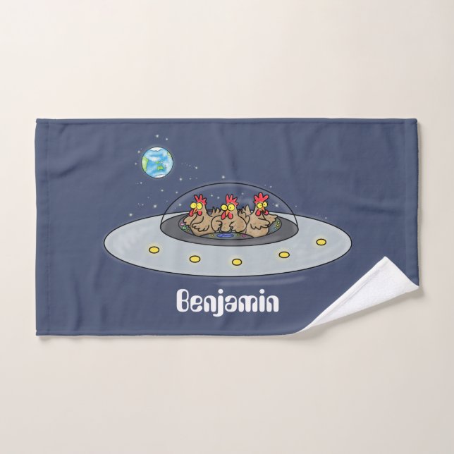 Funny chickens in space cartoon illustration bath towel set (Hand Towel)