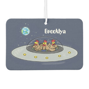 Funny chickens in space cartoon illustration  car air freshener