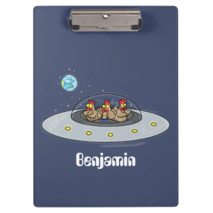 Funny chickens in space cartoon illustration clipboard
