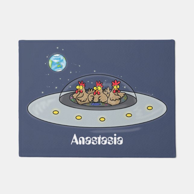 Funny chickens in space cartoon illustration doormat (Front)