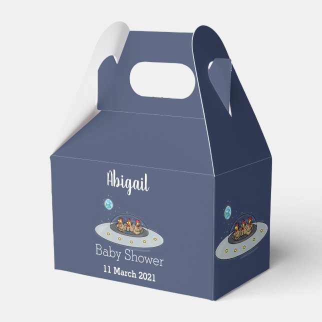Funny chickens in space cartoon illustration favour box (Front Side)