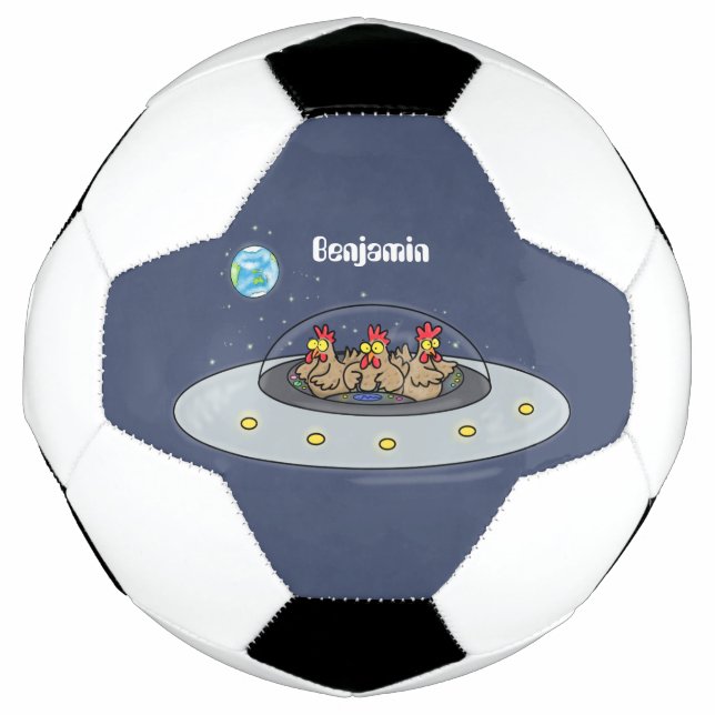 Funny chickens in space cartoon illustration football (Front)