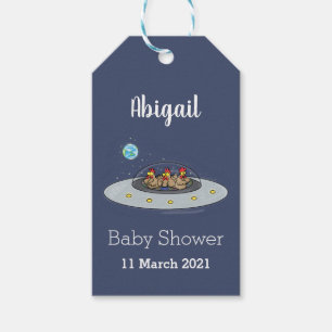 Funny chickens in space cartoon illustration gift tags