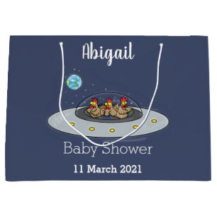 Funny chickens in space cartoon illustration large gift bag