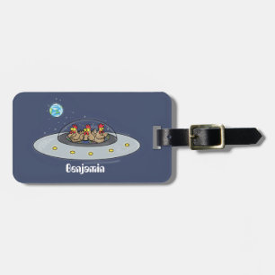 Funny chickens in space cartoon illustration luggage tag