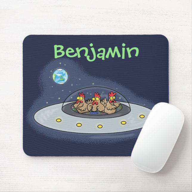 Funny chickens in space cartoon illustration mouse mat (With Mouse)