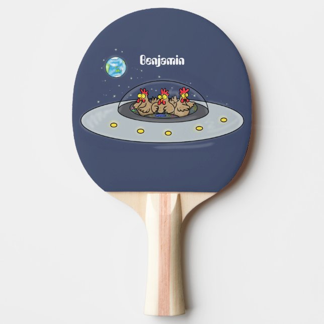 Funny chickens in space cartoon illustration ping pong paddle (Front)