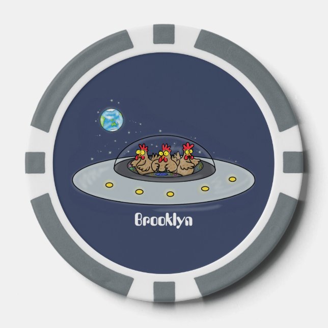 Funny chickens in space cartoon illustration poker chips (Front)