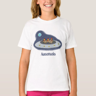 Funny chickens in space cartoon illustration T-Shirt