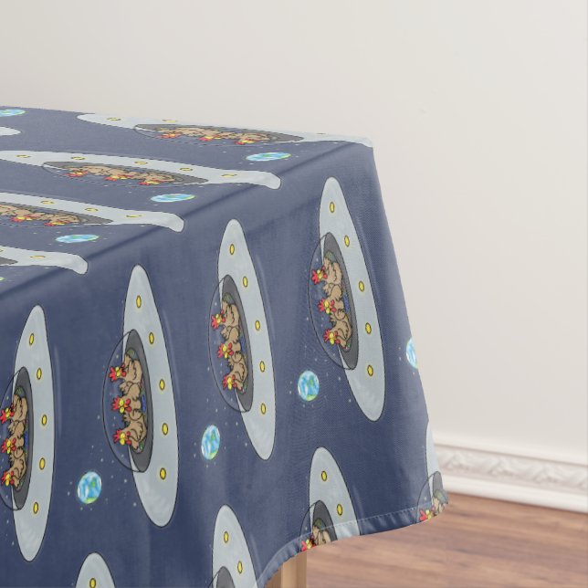 Funny chickens in space cartoon illustration tablecloth (In Situ)