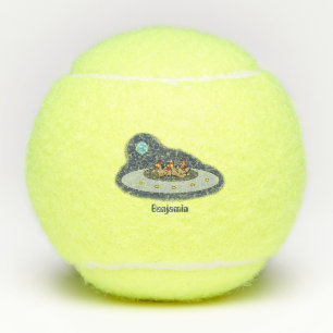 Funny chickens in space cartoon illustration  tennis balls