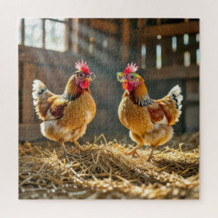 Funny Chickens In Sunny Barn Jigsaw Puzzle