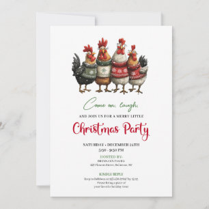 Funny Chickens Minimalist Red Green Holiday Invite