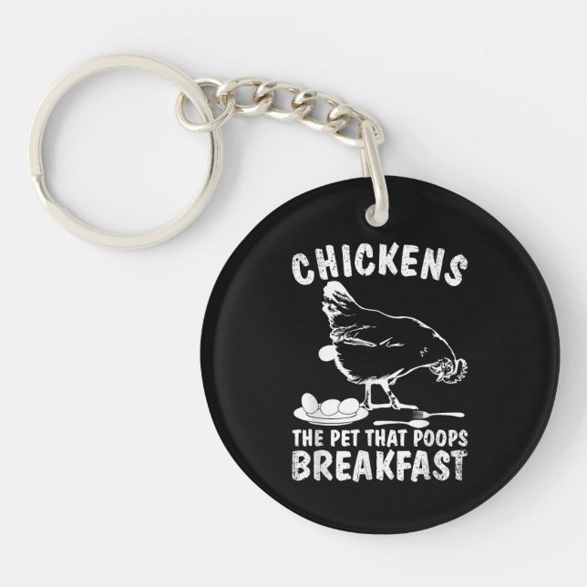Funny Chickens Pet Poop Breakfast Backyard Farmer Key Ring (Front)