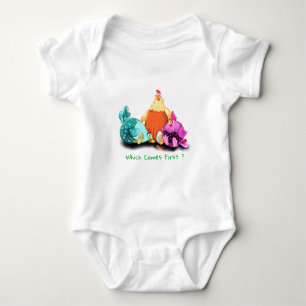 Funny Chickens Waiting Egg To Hatch - Custom Text Baby Bodysuit