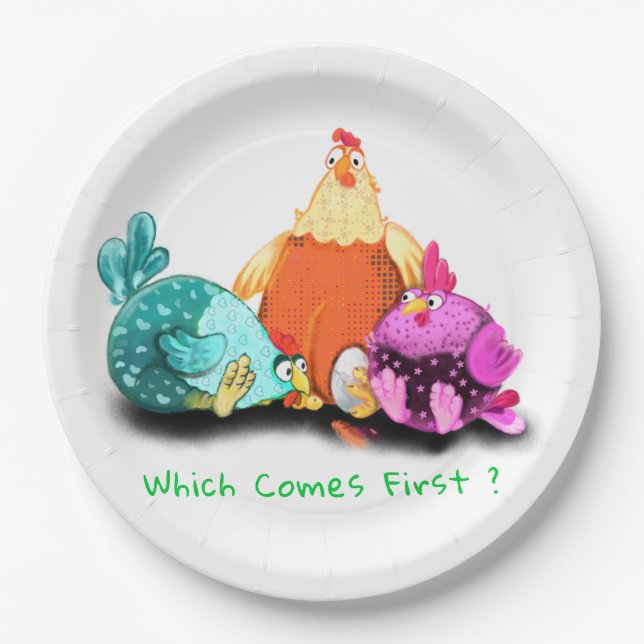 Funny Chickens Waiting Egg To Hatch - Custom Text  Paper Plate (Front)
