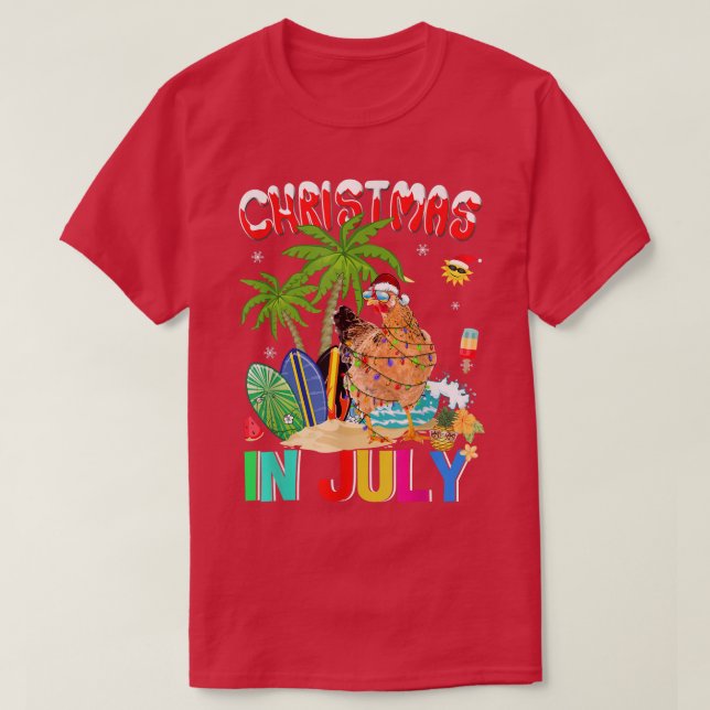Funny Chiecken in Santa Hat Sunglasses Christmas I T-Shirt (Design Front)