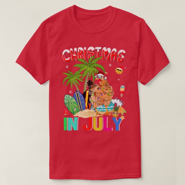 Funny Chiecken in Santa Hat Sunglasses Christmas I T-Shirt (Design Front)