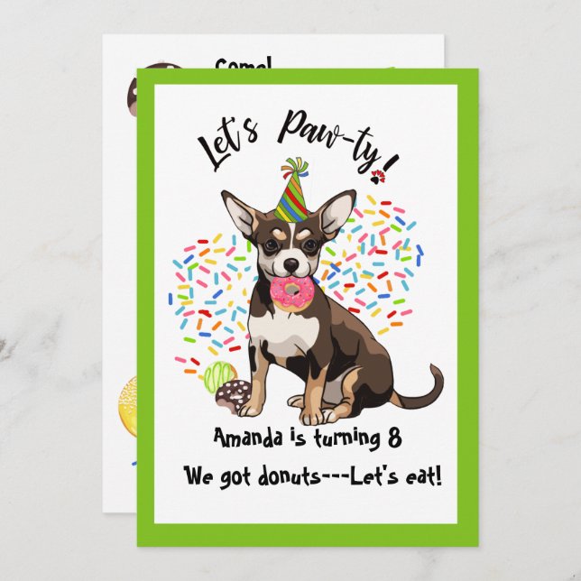 Funny Chihuaha Doughnuts Birthday Party Invitation (Front/Back)