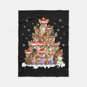 Funny Chihuahua Christmas Lights Tree Dog Lover Xm Fleece Blanket