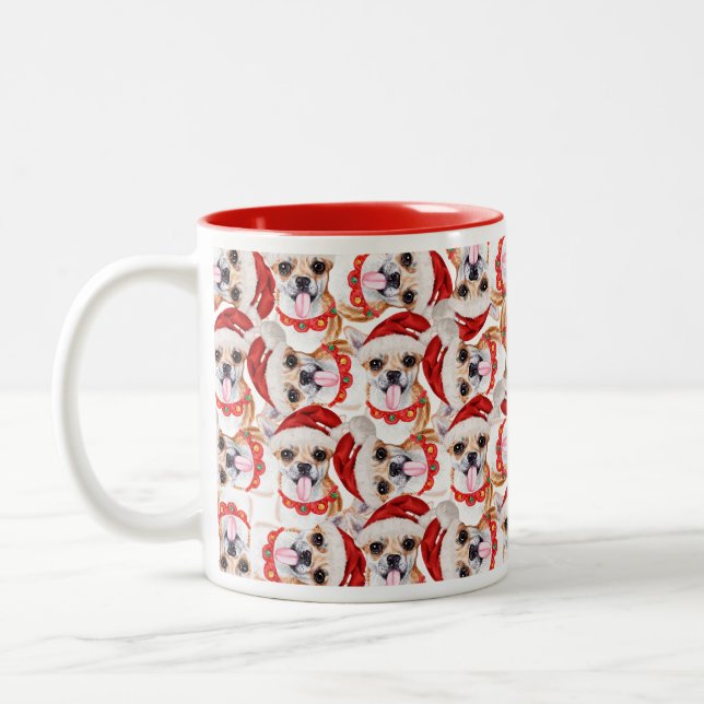 Funny Chihuahua Christmas Pattern Two-Tone Coffee Mug (Left)