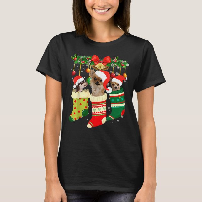Funny Chihuahua Christmas Socks Funny Dog Xmas T-Shirt (Front)