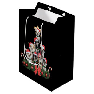 Funny Chihuahua Dog Christmas Tree Xmas  Medium Gift Bag