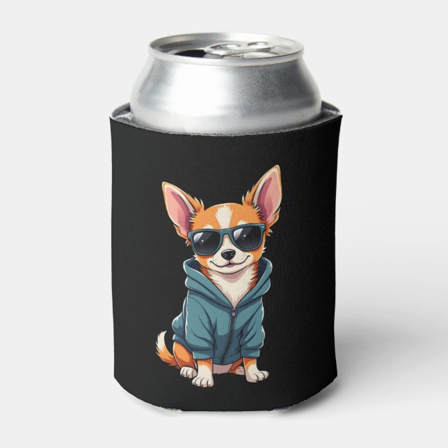 Funny Chihuahua Dog Easily Distracted By Large Dog Can Cooler (Can Front)