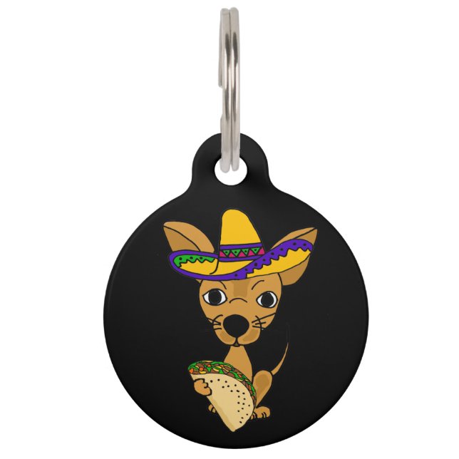 Funny Chihuahua Dog eating Taco Pet Tag (Front)