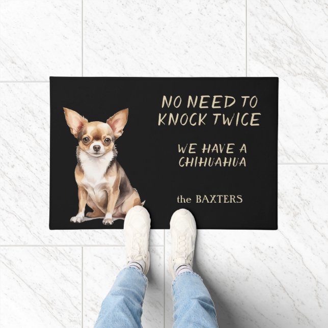 Funny Chihuahua Dog No Need to Knock Twice Doormat (Indoor)