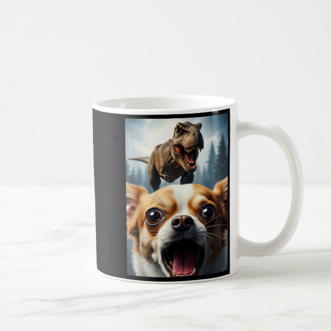 Funny Chihuahua Dog Selfie With T-rex Women Men Ki Coffee Mug (Right)